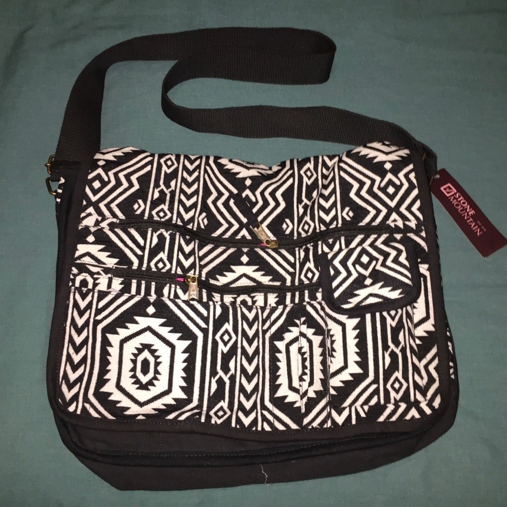 Stone Mountain black/white tribal messenger bag